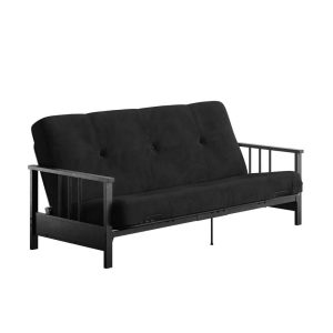 Harlow 6 in. Black Full Metal Arm Futon with Thermobonded High-Density Polyester Fill Futon Mattress, Black Metal